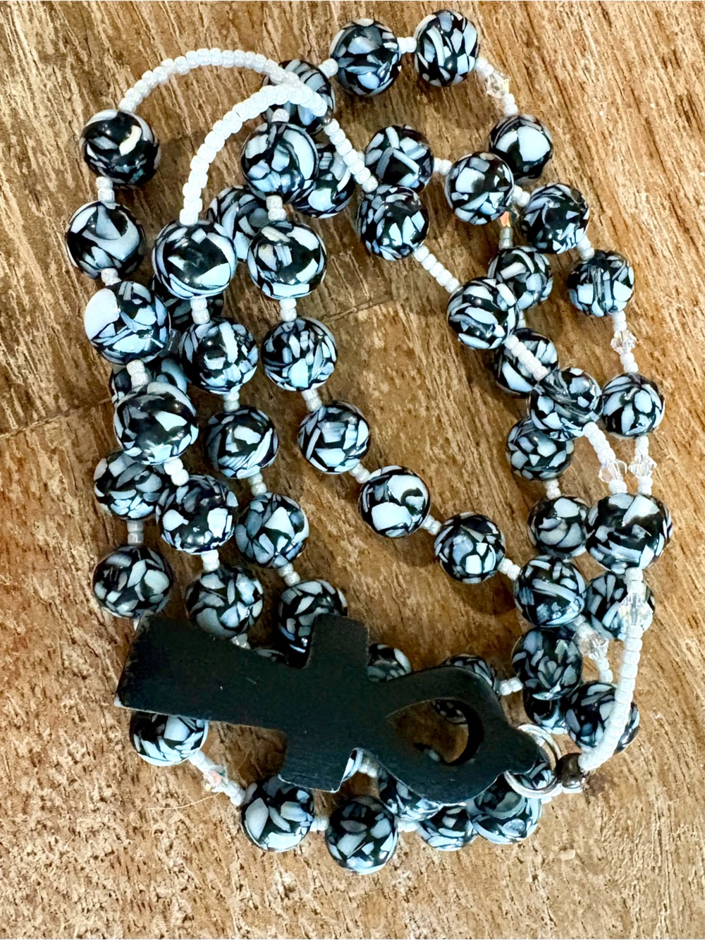 Vintage Artisan Egyptian Ankh Wood Pendant Long Beaded Lariat Necklace Boho 37” - Picture 6 of 12